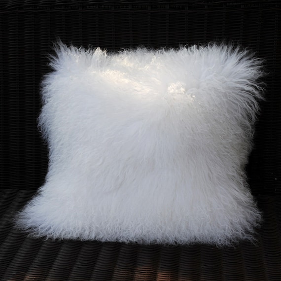 Mongolian Lamb Fur Pillow Cushion Case In White Etsy