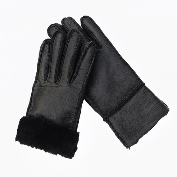 womens black sheepskin gloves