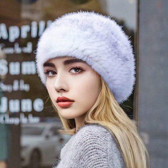 Knit Mink Fur Beret Hat Winter Hat 