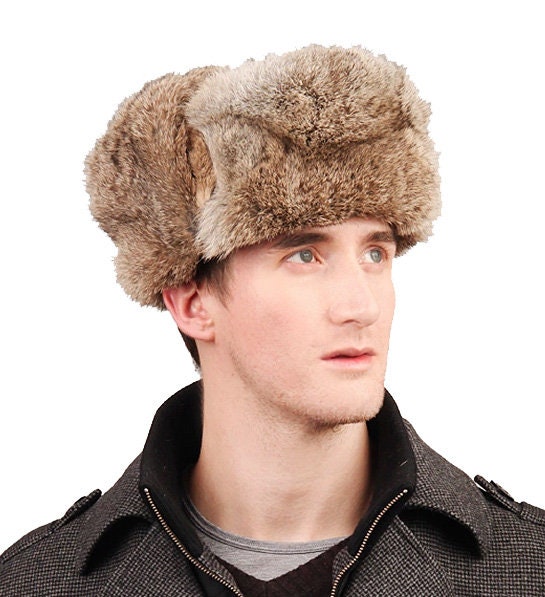 Brown Rabbit Fur Russian Ushanka Hat 
