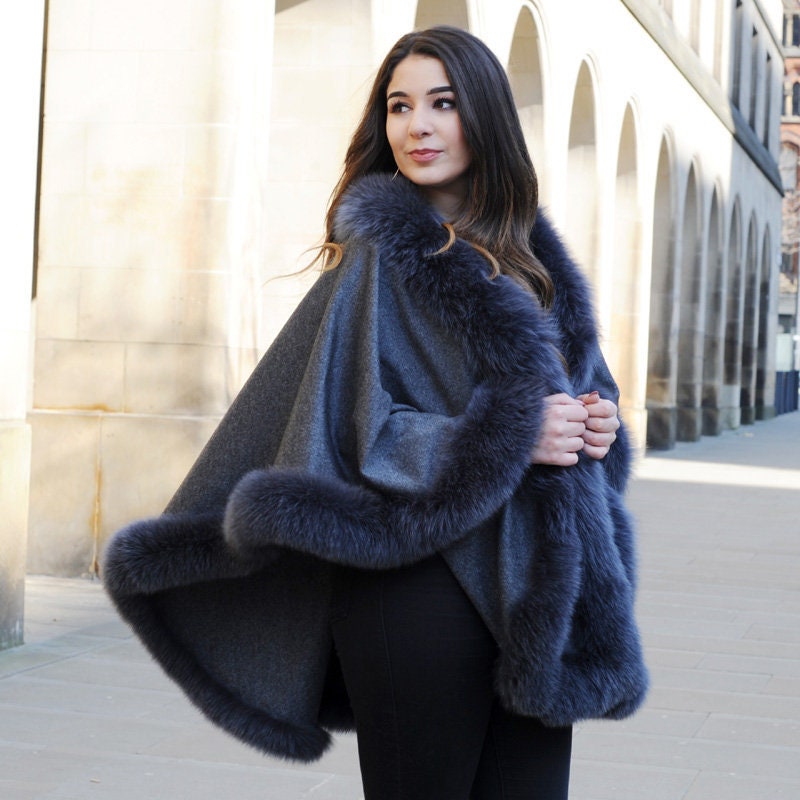 cashmere shawl with fur trim