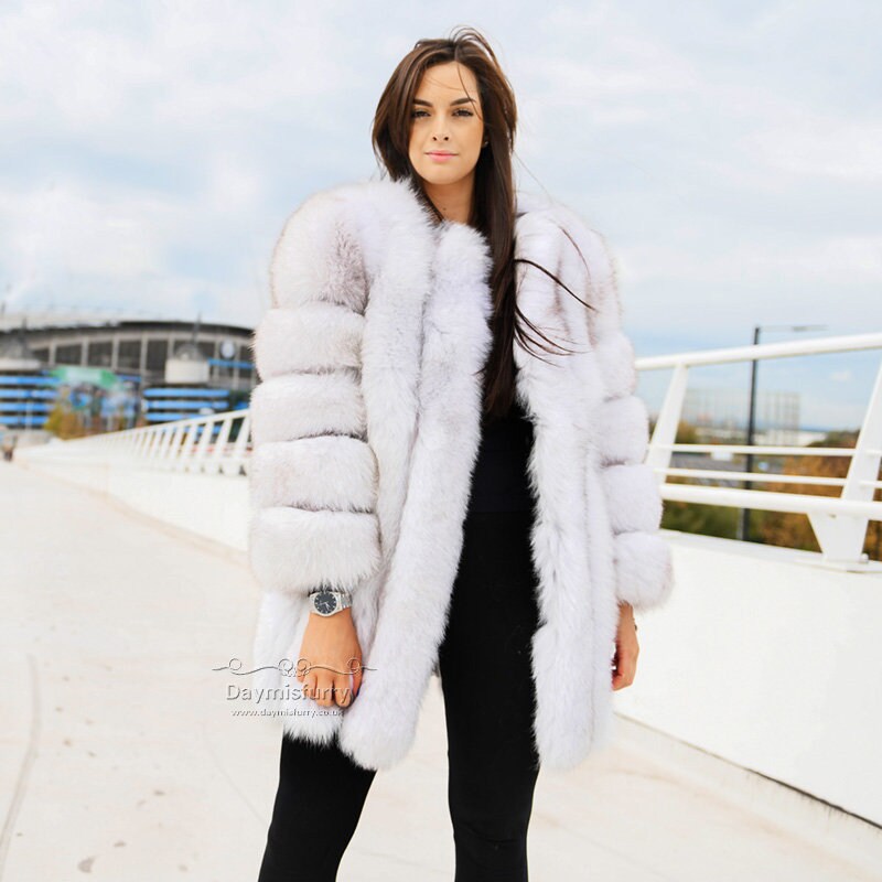 Luxury 3/4 Length Blue Fox Women Coat - Etsy