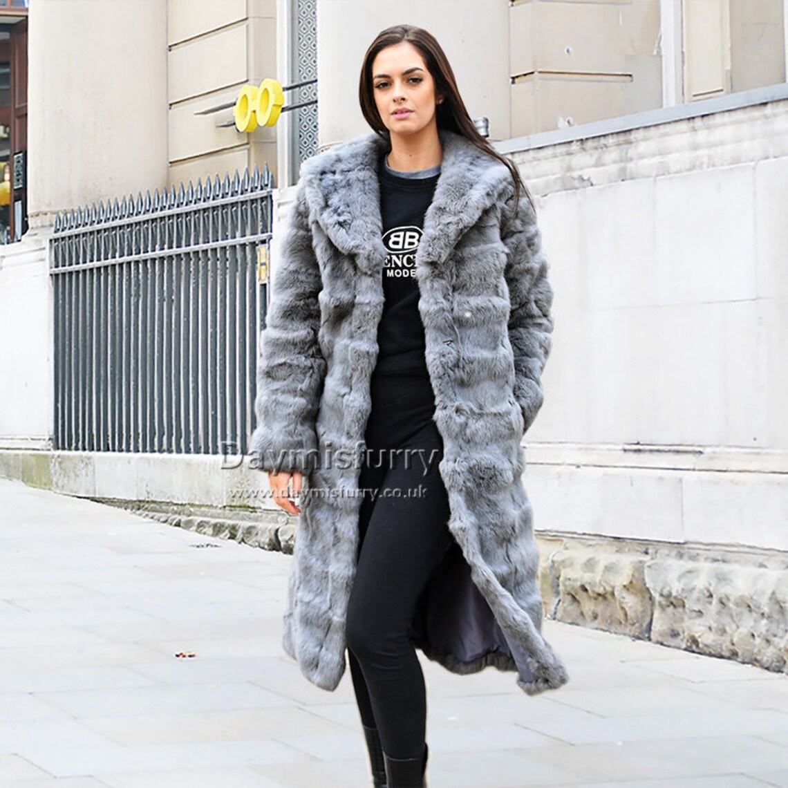 Patched Rabbit Fur Long Coat Winter Coat Winter Jacket Etsy UK