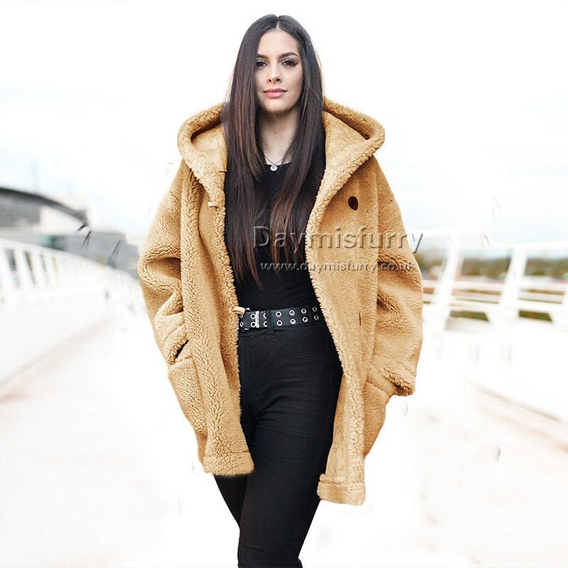 Women Fuzzy Jacket / Oversize Hooded Teddy Coat Wool Coat - Etsy