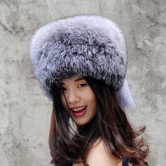 Winter Hat Racccoon Fur Pill Box Hat With Two Tails Real Fur Hat