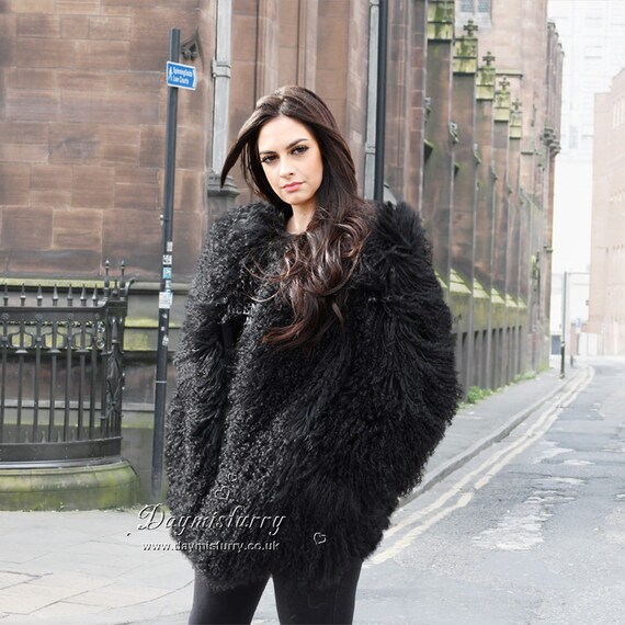 Mogolian Lamb Fur Lady Coat Black - Etsy Denmark