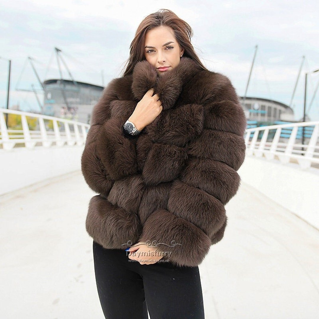 Extremely Luxury Fox Horizontal Fur Coat chocolate - Etsy