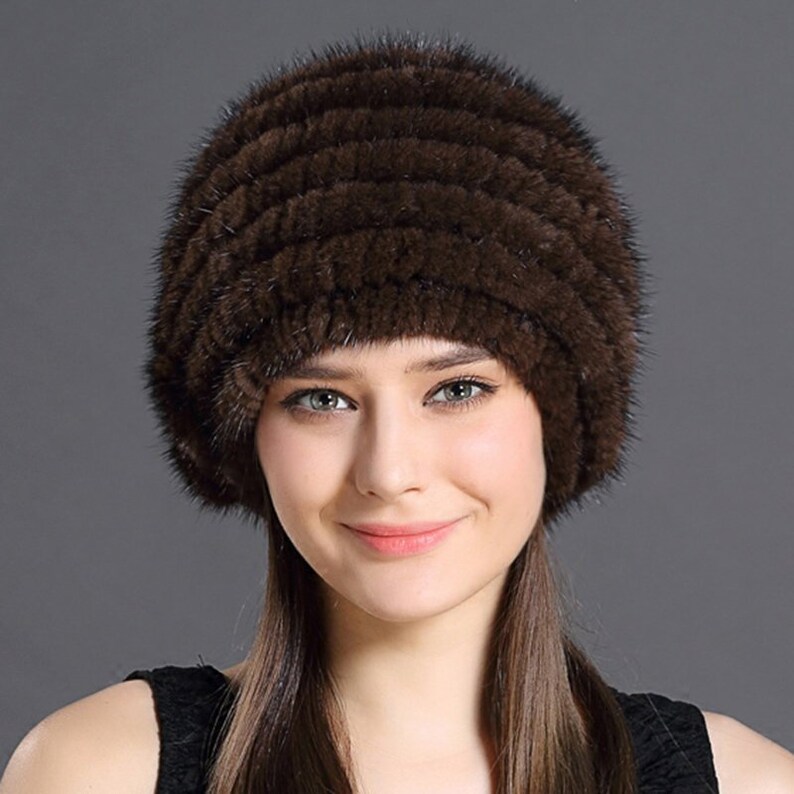 Knit Mink Fur Beanie Hat Winter Hat Real Fur Hat Etsy