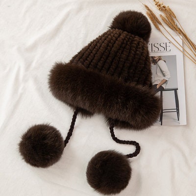 Mink Fur Hat With Fox Fur Trim Winter Hat - Etsy UK