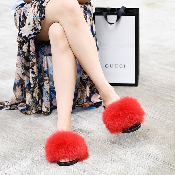 gucci fox fur slides