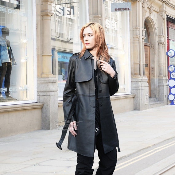 Genuine Sheepskin Leather Trench Coat 