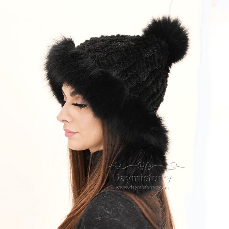 Accessories Hats & Caps Winter Hats BLACK MINK HAT with Black Fox!Brand New Real Natural Genuine Fur! 