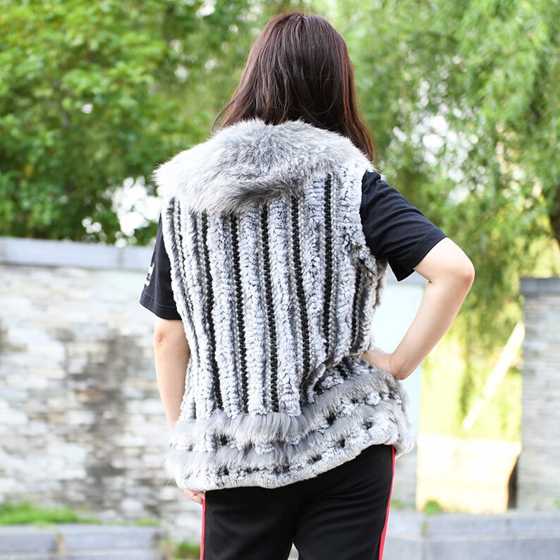 Rabbit Knitted Fur Gilet With Fox Fur Collar Real Fur Vest