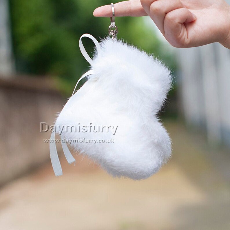 Real Fur KeyRing Rabbit Fur CHRISTMAS Stocking Pendant White Real Fur Bag Charm