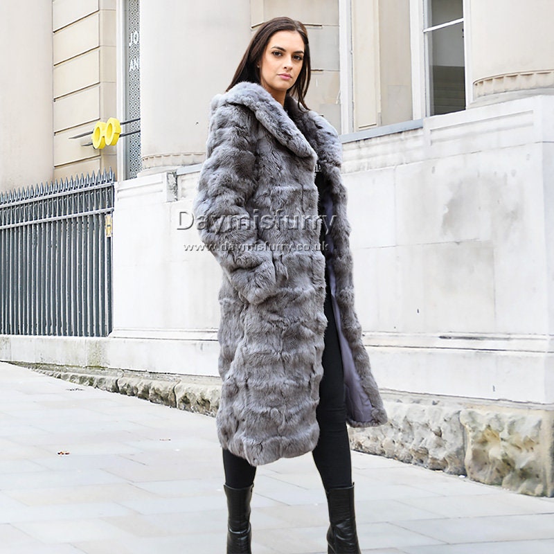 Patched Rabbit Fur Long Coat Winter Coat Winter Jacket Etsy UK