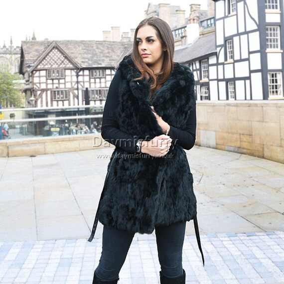 Pieced Rabbit Fur Hoody Vest Real Fur 