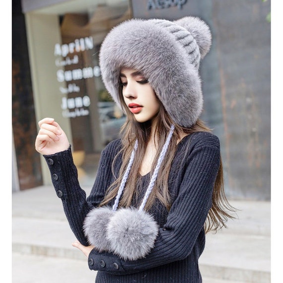 Mink Fur Hat With Fox Fur Trim Winter 