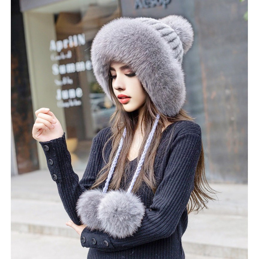 Mink Fur Hat With Fox Fur Trim Winter 
