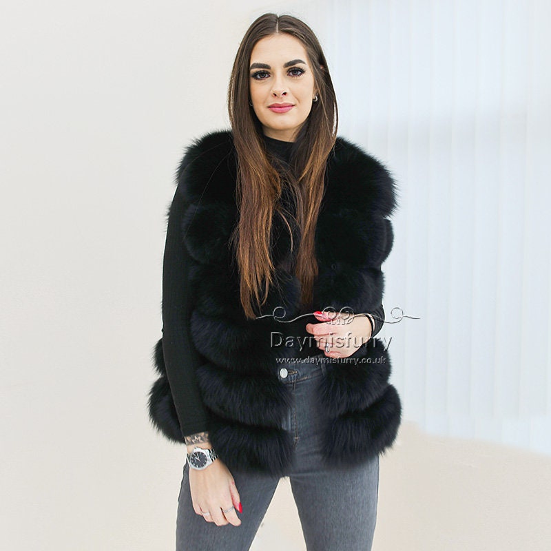 Finn Fox Fur Gilet Real Fur Gilet Real Fur Vest Black Etsy