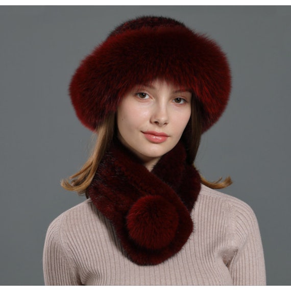 Fox Fur Roller Mink Fur Hat With 