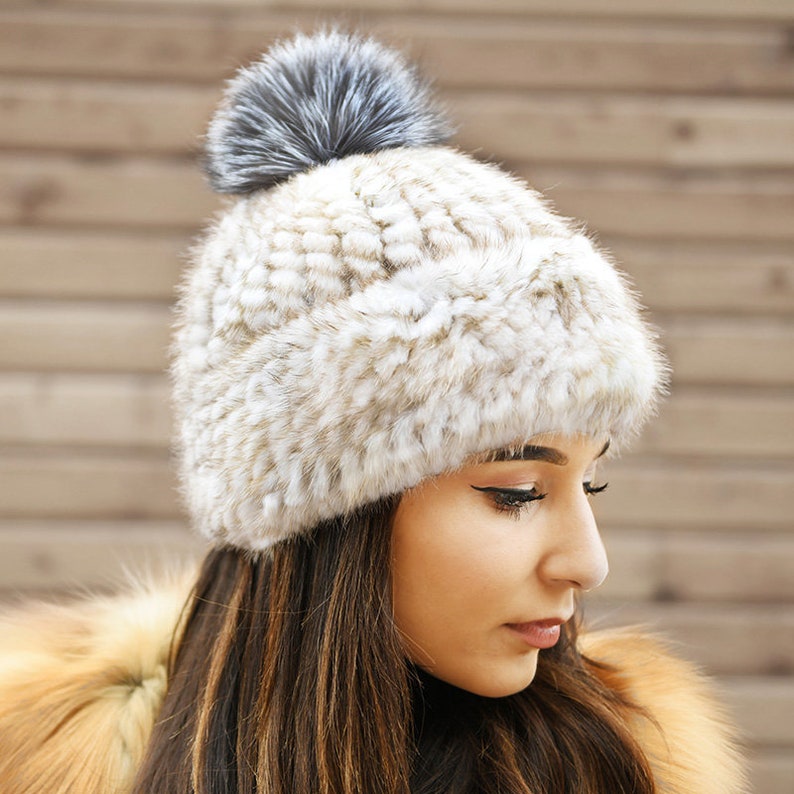 Knit Mink Fur Hat With Fox Fur Pom - Etsy UK