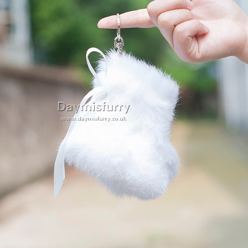 Real Fur KeyRing Rabbit Fur CHRISTMAS Stocking Pendant White Real Fur Bag Charm
