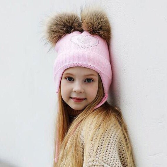 Kid's Cotton Beanie Hat With Double Fur 