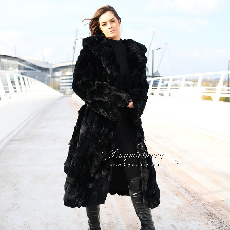 Pieced Rex Rabbit Fur Long Coat Etsy UK