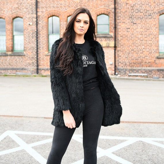 Black Knitted Rabbit Fur Sweater Jacket 