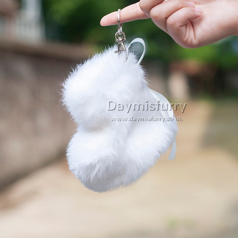Real Fur KeyRing Rabbit Fur CHRISTMAS Stocking Pendant White Real Fur Bag Charm
