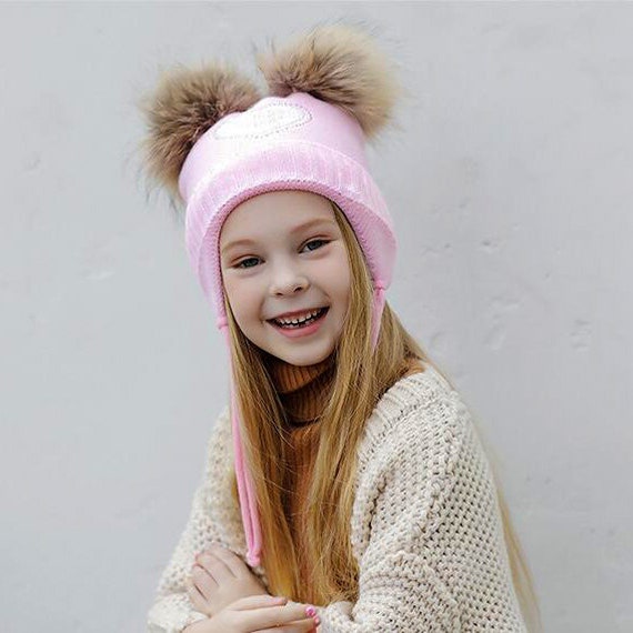 Kid's Cotton Beanie Hat With Double Fur 