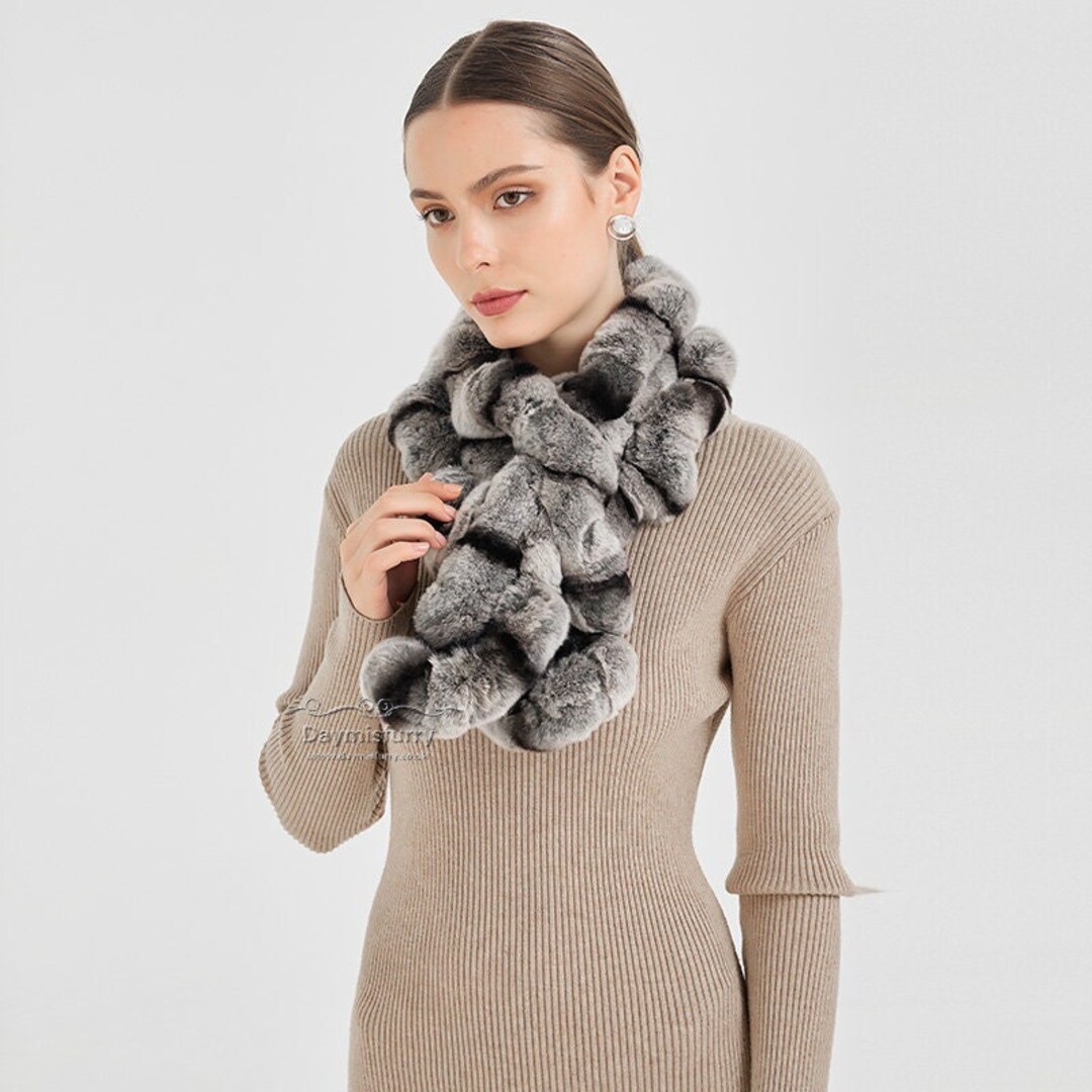 Rex Rabbit Fur Scarf in Chinchilla Print - Etsy