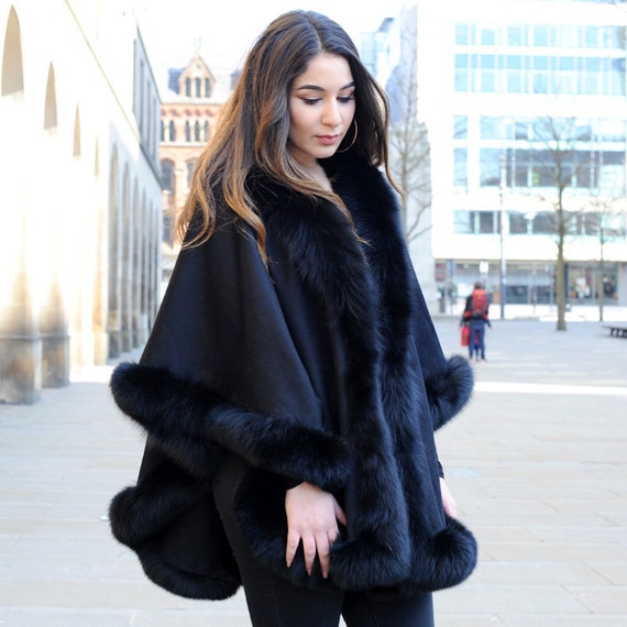 cashmere shawl with mink trim