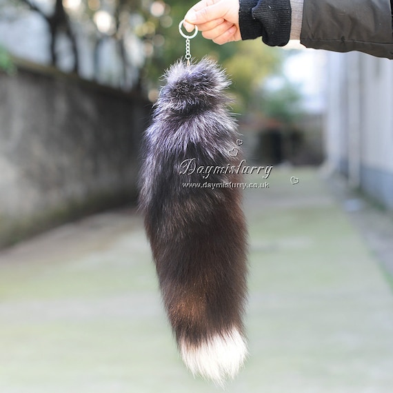 Full Silver Fox Fur Tail Bag Charm Single 