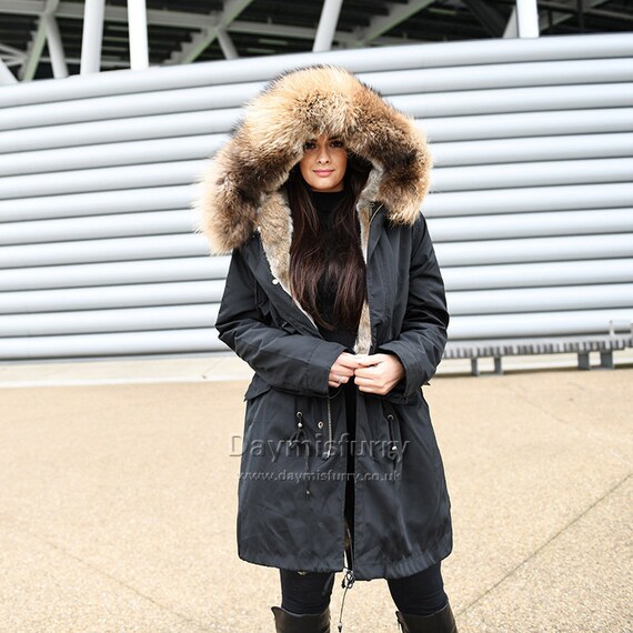 rabbit fur hood coat