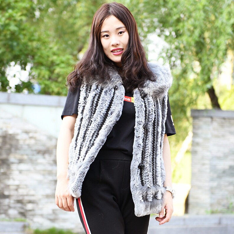 Rabbit Knitted Fur Gilet With Fox Fur Collar Real Fur Vest