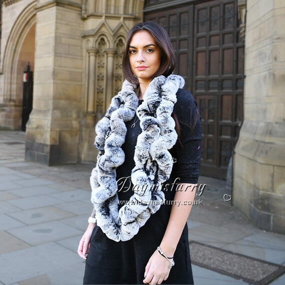 Black Frost Rex Rabbit Fur Jamie Shawl HD-TIP928 Black Frost Rex Rabbit Fur Jamie Shawl HD-TIP928