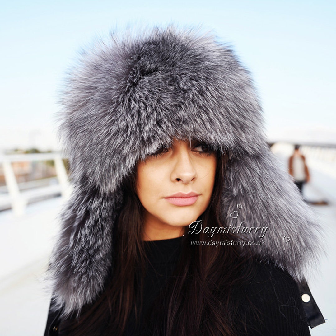 Silver Fox Fur Trapper Hat 