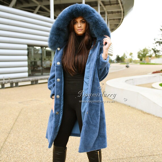 Shearling Wool Coat With Fox Fur Trim Shearling Wool Coat With Fox Fur Trim, Long Wool Coat With Fur Trimmed Hoodie