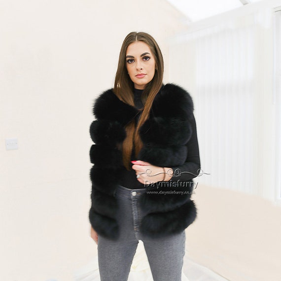 Finn Fox Fur Gilet Real Fur Gilet Real Fur Vest Black Etsy