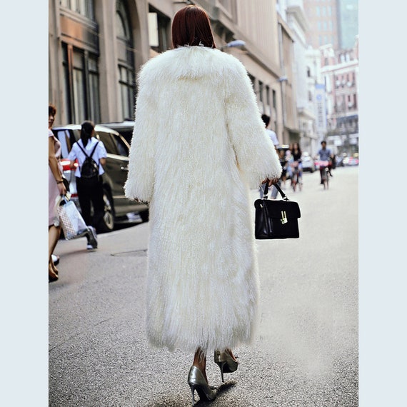 Mongolian Lamb Fur Long Coat, Real Fur Coat, Real Fur Jacket, Winter Coat - White