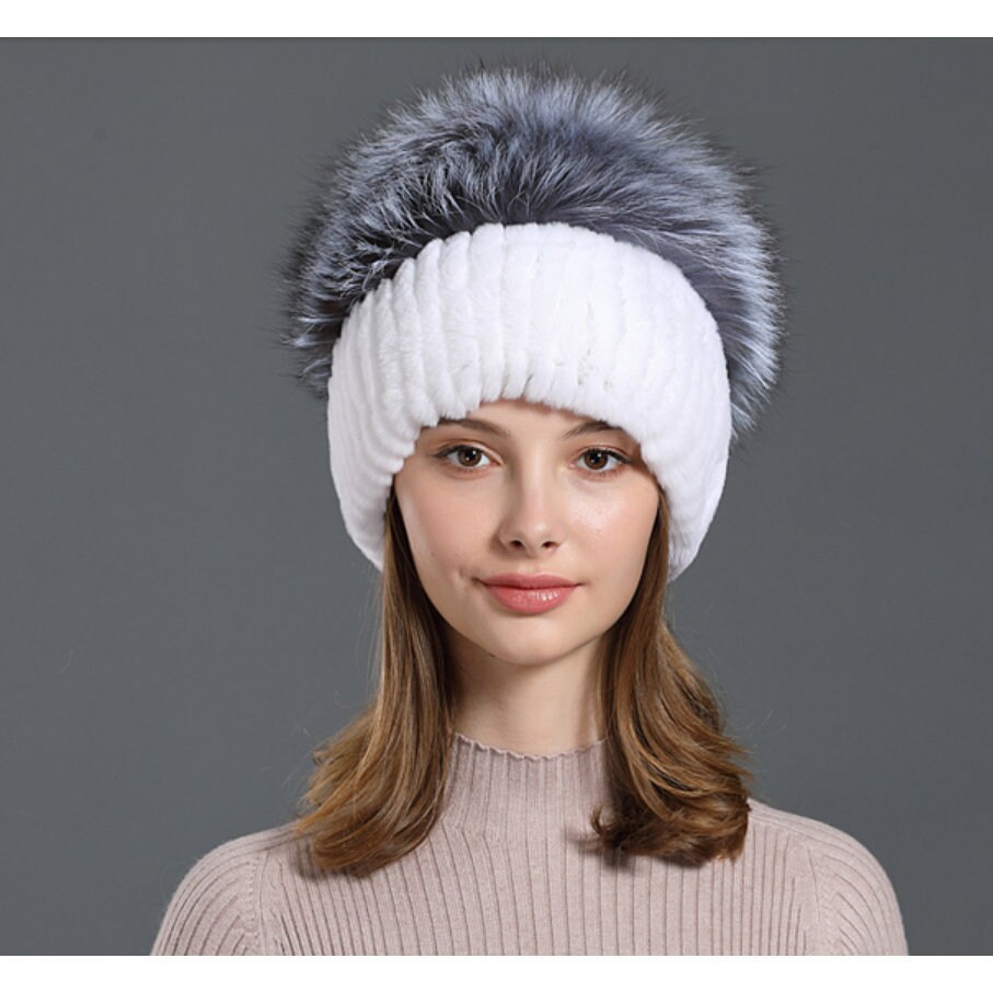 Rex Rabbit Fur Winter Hat With Fox Fur 
