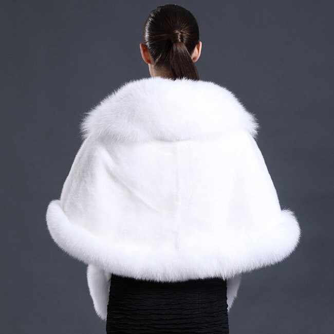 White Mink Fur Wedding Cape With Fox Fur Trim Etsy UK