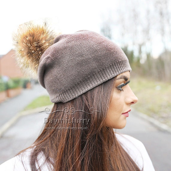 raccoon fur pom pom hat