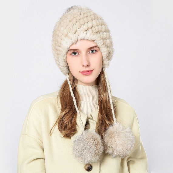 Tricot Mink Fur Beanie Hat Avec Fox Fur 