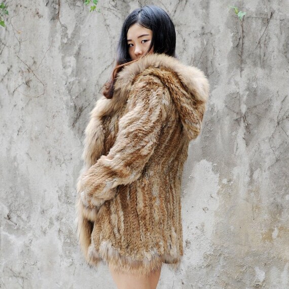 Rabbit fur trim coat Clearance