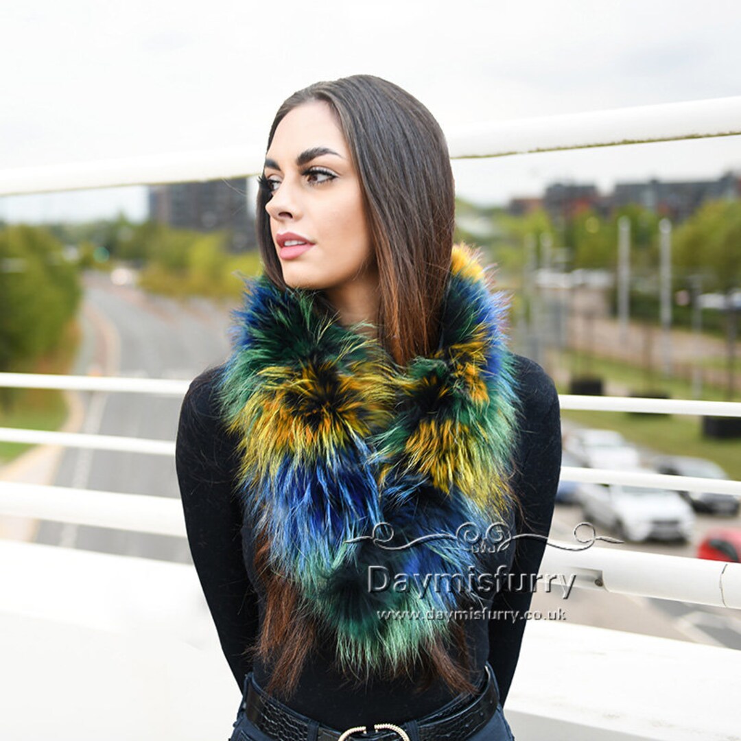 Colouful Raccoon Fur Scarf Collar Winter Collar Winter Scarf Etsy UK