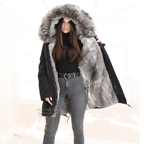 Rabbit Fur Lined Parka With Real Fur 