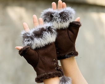 suede fingerless gloves