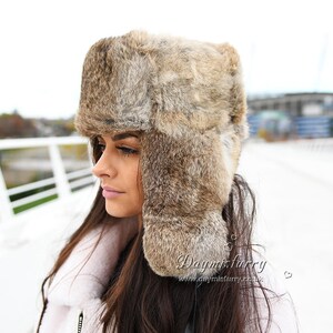 Brown Rabbit Fur Russian Ushanka Hat - Etsy UK